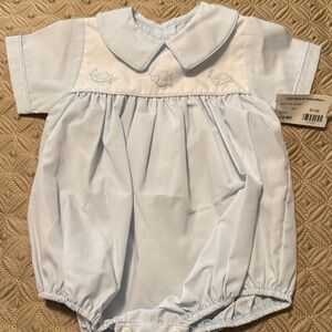Araluz Light Blue Baby Bubble Romper with Fish Embroidery